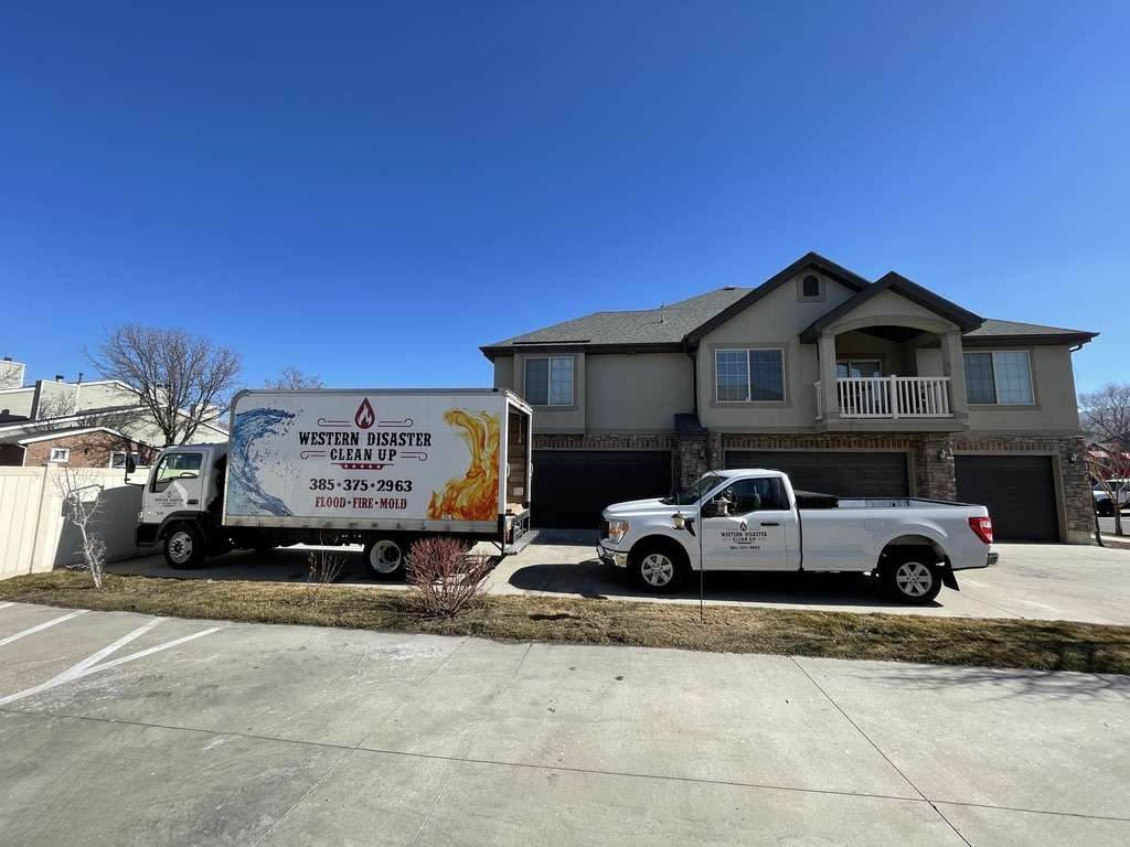 Box truck and pickup on a residential job